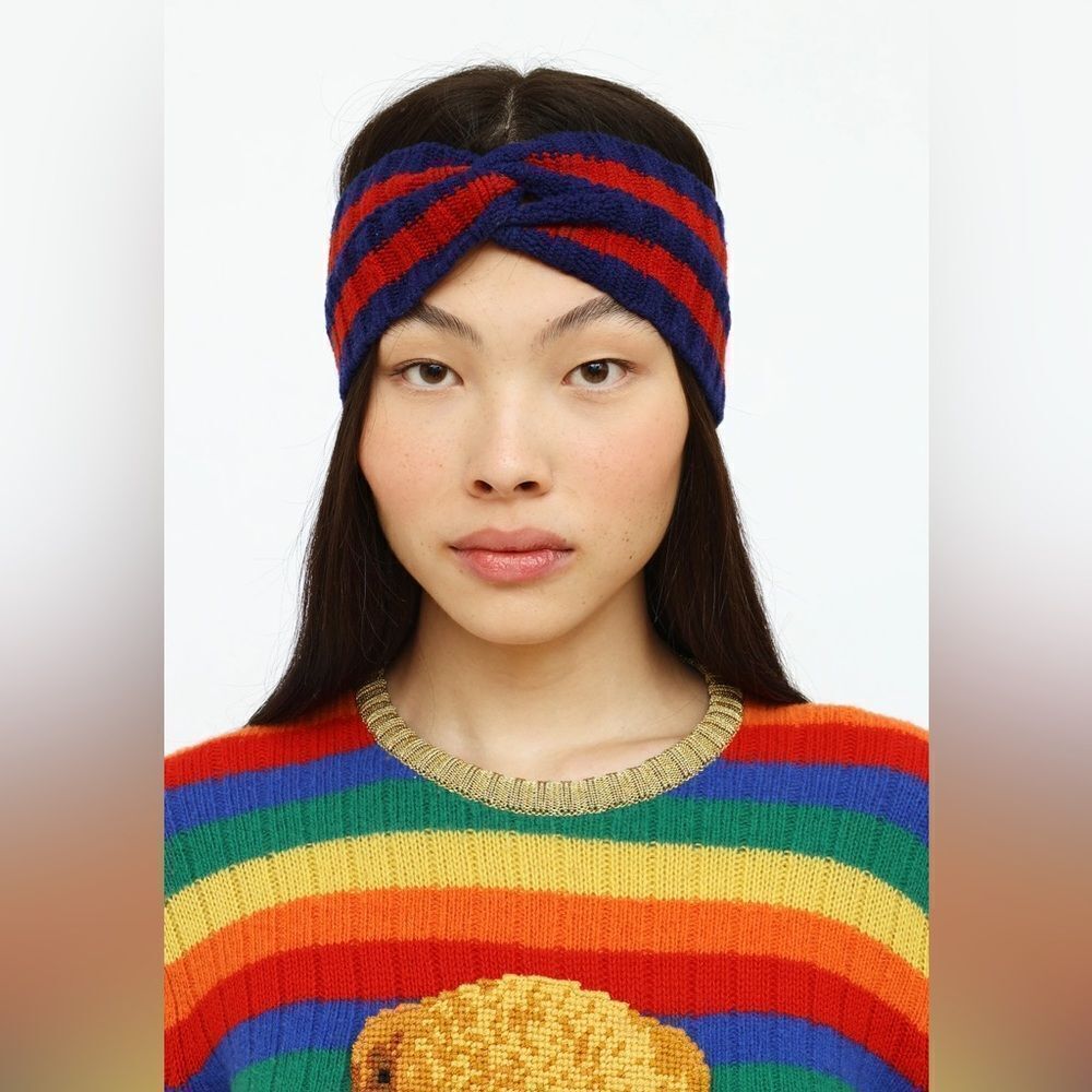 NWT GUCCI Web Knot Knit Wool Twist Red & Blue Headband